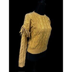 Philosophy Republic Clothing Cable Knit Sweater With Fringe Sleeves Womens Beige